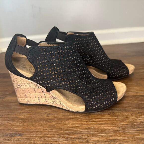 Life Stride Shoes - Life Stride soft system black lacer cut cork wedge size 8.5 W